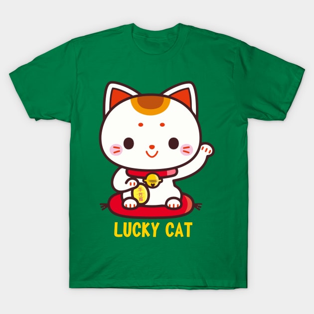 Maneki Neko Lucky Cat Good Luck Charm Cute Kawaii T-Shirt by interDesign